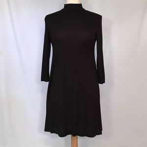 Pull & Bear Solid Black 3/4 Sleeve T-Shirt Dress